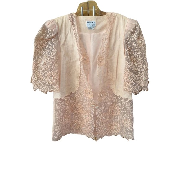 Action I Jay Daniels Blazer 22 Peach Pearl Bead Jacket Embroidered Sheer Lined - Picture 1 of 12